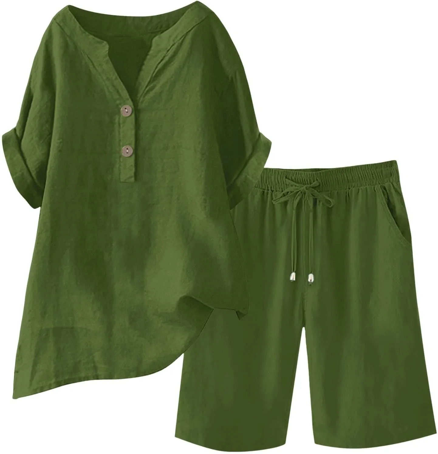 Womens 2 Piece Short Sets 2025 Summer Casual Short Sleeve Shirts and Wide Leg Shorts Matching Set Vacation Resort Wear