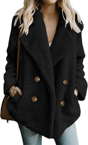 Women's 2024 Winter Faux Fur Coats Lapel Long Sleeve Fuzzy Fleece Outerwear Button Sherpa Trench Jackets Fall Outfits