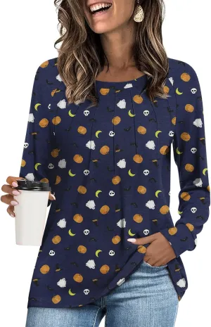Womens 2025 Fall Tunic Tops Casual Long Sleeve Pleated Blouse Warm Loose Dressy Tshirt For Legging