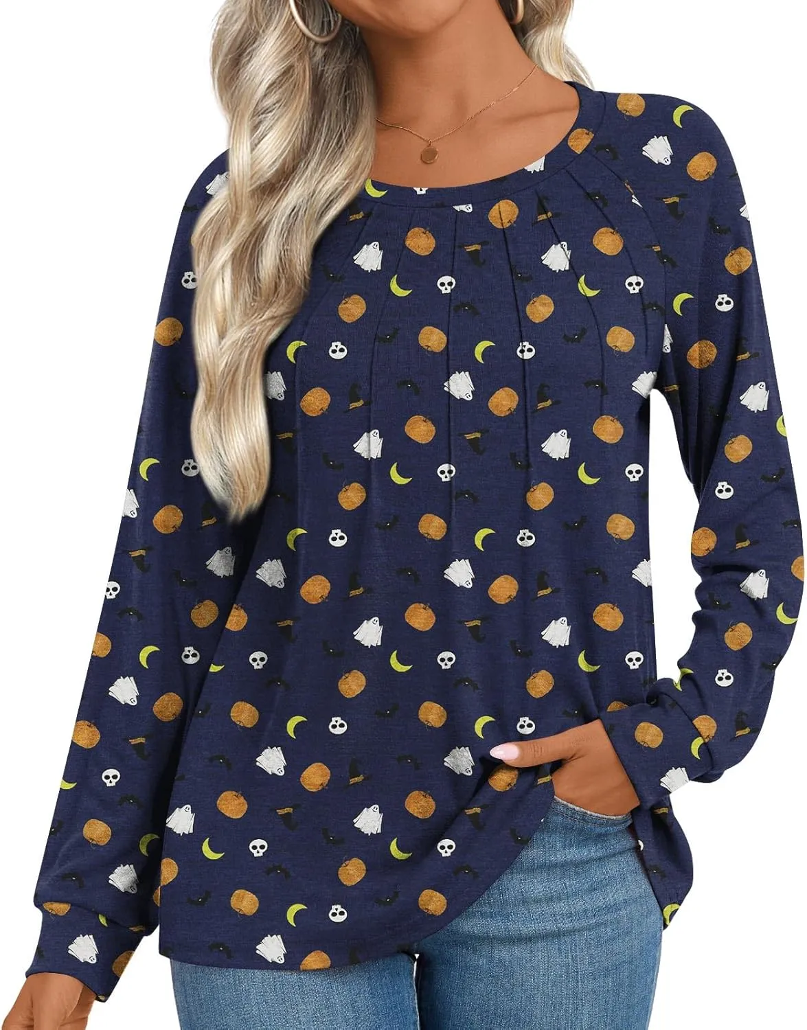 Womens 2025 Fall Tunic Tops Casual Long Sleeve Pleated Blouse Warm Loose Dressy Tshirt For Legging