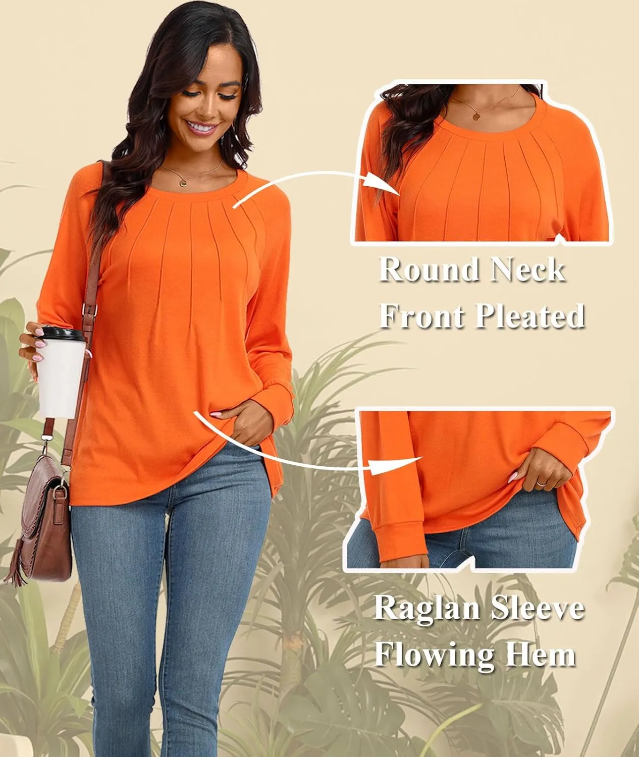 Womens 2025 Fall Tunic Tops Casual Long Sleeve Pleated Blouse Warm Loose Dressy Tshirt For Legging
