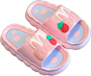 Women's & Girls' Strawberry Bow Slip-On Sandals - Cute Cartoon Design, Non-Slip Summer Indoor/Outdoor Home Slippers