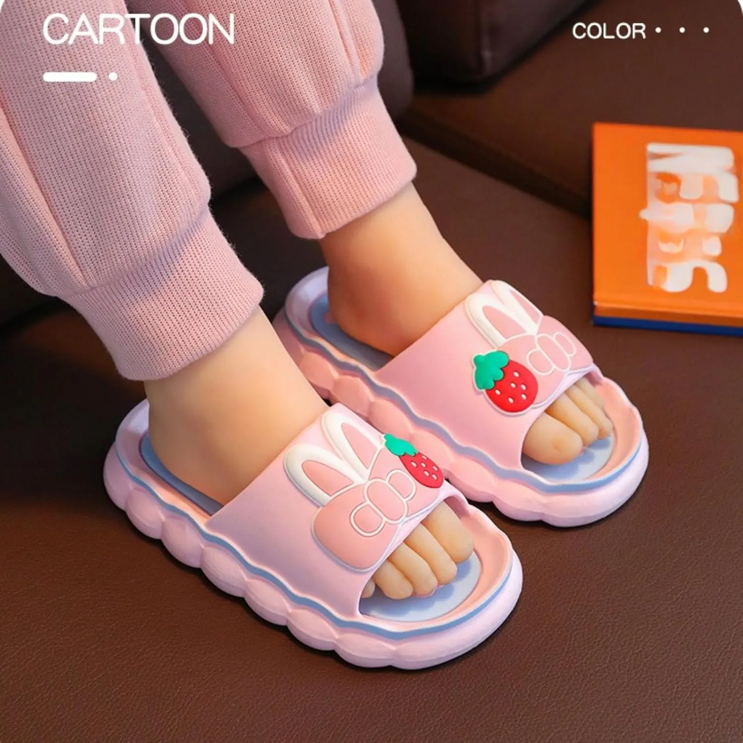 Women's & Girls' Strawberry Bow Slip-On Sandals - Cute Cartoon Design, Non-Slip Summer Indoor/Outdoor Home Slippers