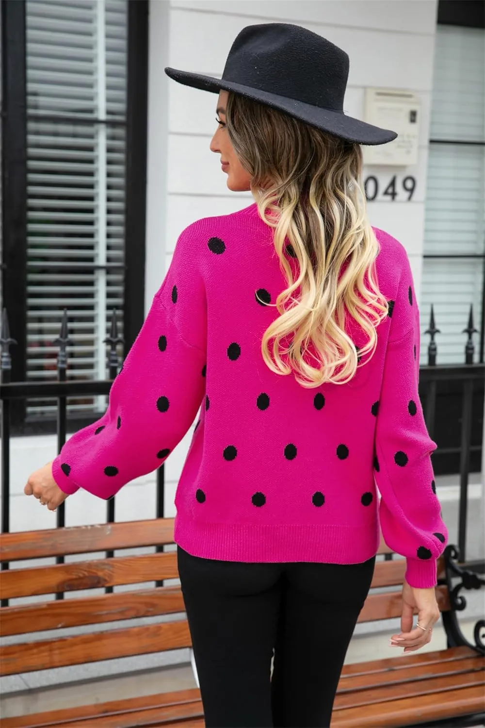 Womens Autumn Winter Sweaters Warm Comfortable Pullovers Casual Fashion Cardigans Ladies Polka Dot Knit Sweater