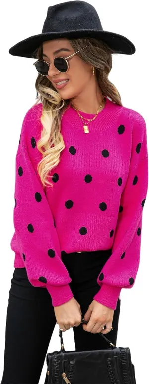 Womens Autumn Winter Sweaters Warm Comfortable Pullovers Casual Fashion Cardigans Ladies Polka Dot Knit Sweater