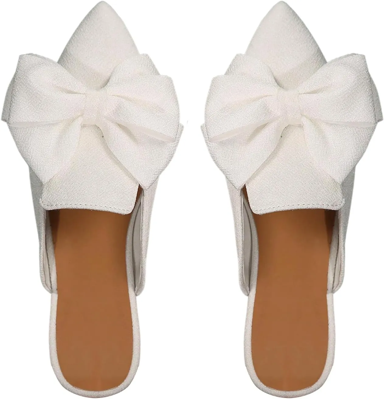 Women's Bow Mules Dressy Pointed Toe Flat Shoes Backless Loafers Slide Sandals Casual Slides Work Shoes