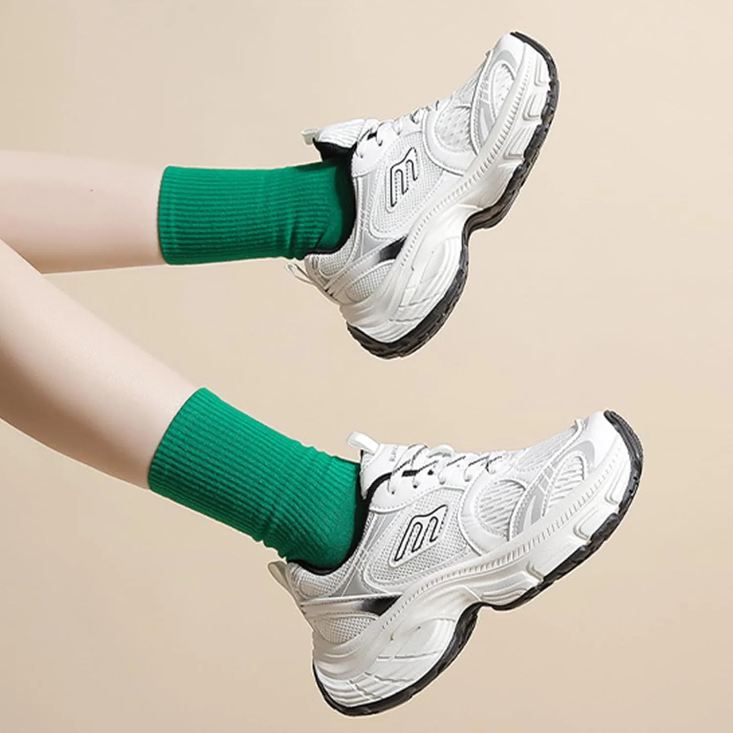 Women's Breathable Dad Shoes Spring Autumn Mesh Thick-Soled White Sneakers Casual Trainers Fashion Lace-up Sports Shoes