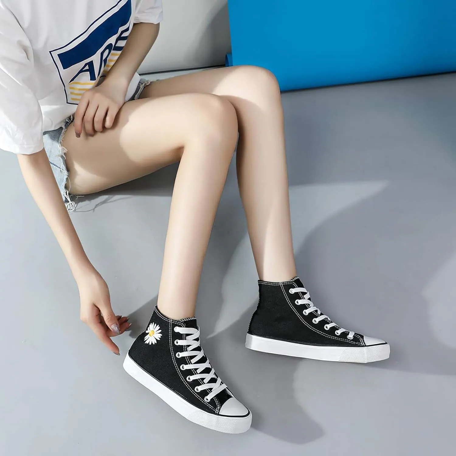 Womens Canvas Sneakers High Top Lace ups Casual Walking Shoes