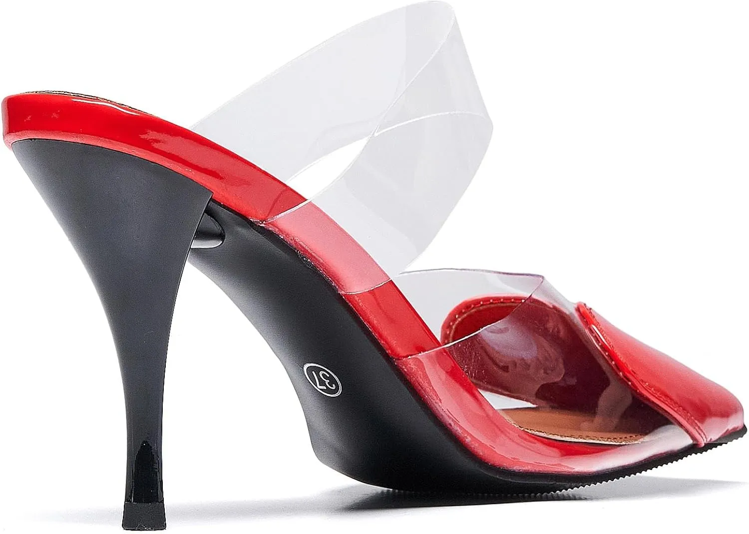 Women's Clear PVC Heeled Sandals Closed Pointed Toe Heart Cut Mules Transparent Slingback Pumps Summer Stiletto High Heels Party Prom Dress Shoes