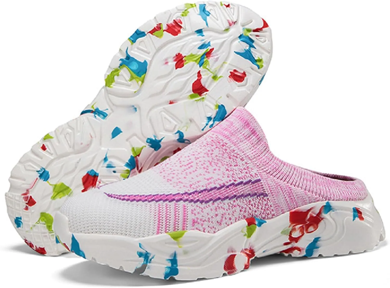 Women's Clog Knitted Mesh Breathable Platform Slides Sandals Closed Toe Slip-On Mules Lightweight and Soft Fashion Casual Walking Shoes for Ladies