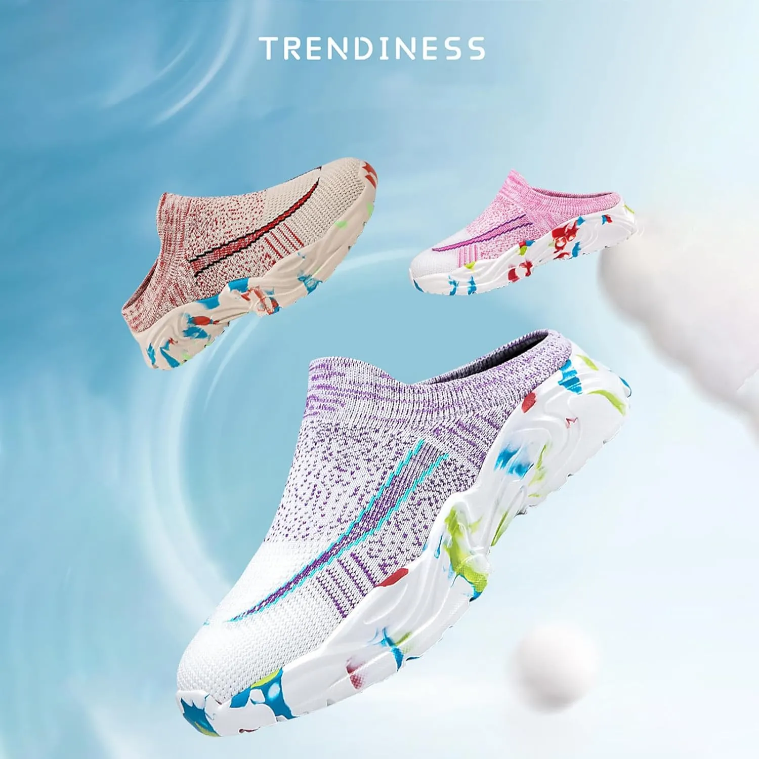 Women's Clog Knitted Mesh Breathable Platform Slides Sandals Closed Toe Slip-On Mules Lightweight and Soft Fashion Casual Walking Shoes for Ladies