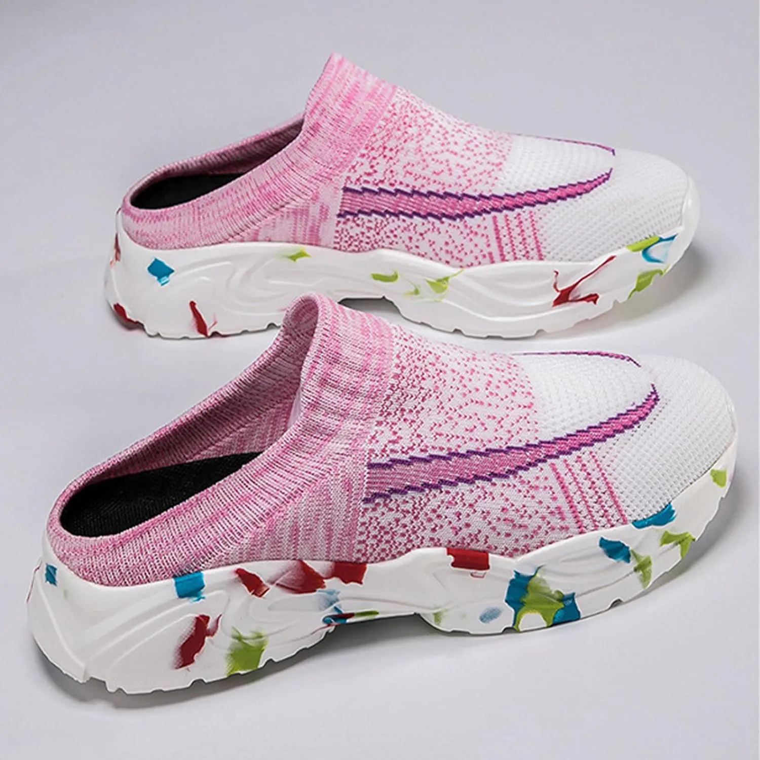 Women's Clog Knitted Mesh Breathable Platform Slides Sandals Closed Toe Slip-On Mules Lightweight and Soft Fashion Casual Walking Shoes for Ladies