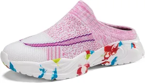 Women's Clog Knitted Mesh Breathable Platform Slides Sandals Closed Toe Slip-On Mules Lightweight and Soft Fashion Casual Walking Shoes for Ladies