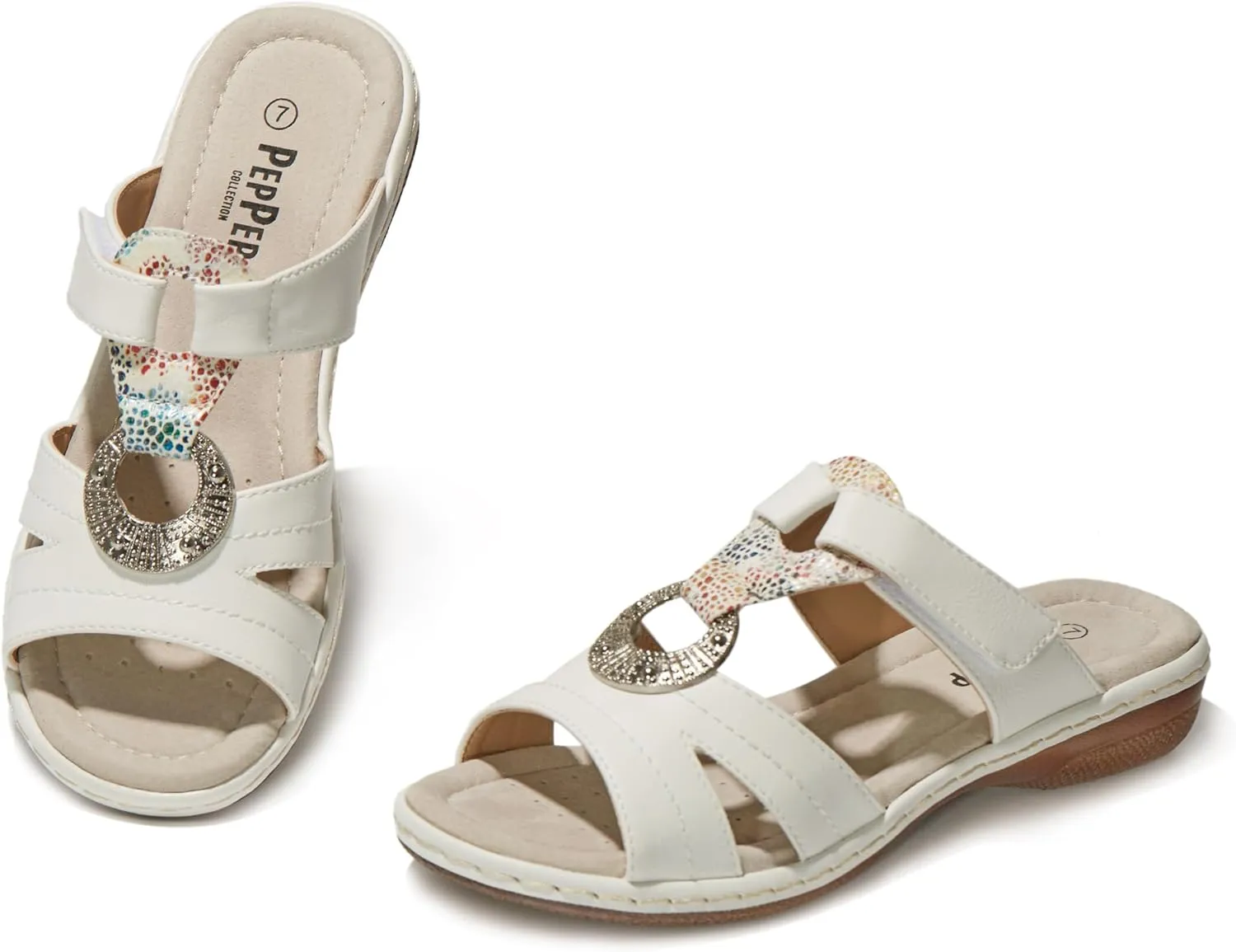 Women's Comfortable Low Wedge Slide Sandals – Dressy Slip-On with Soft Leather, Arch Support, Adjustable Straps & Memory Foam (Orthopedic Friendly)