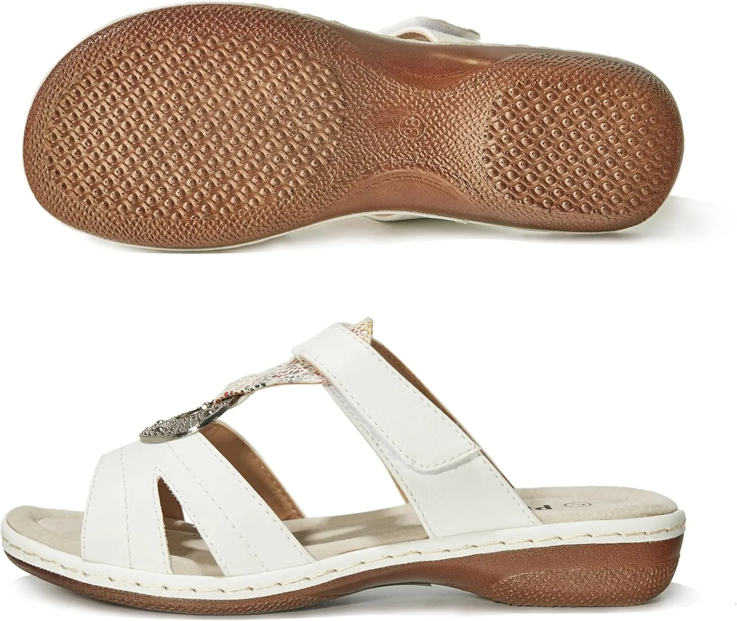 Women's Comfortable Low Wedge Slide Sandals – Dressy Slip-On with Soft Leather, Arch Support, Adjustable Straps & Memory Foam (Orthopedic Friendly)