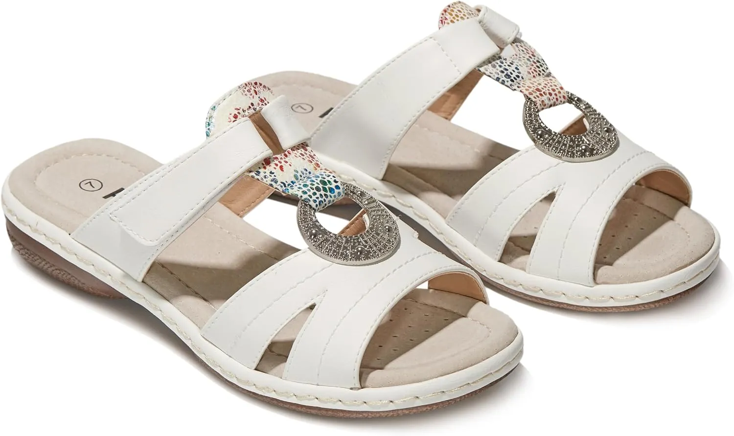 Women's Comfortable Low Wedge Slide Sandals – Dressy Slip-On with Soft Leather, Arch Support, Adjustable Straps & Memory Foam (Orthopedic Friendly)
