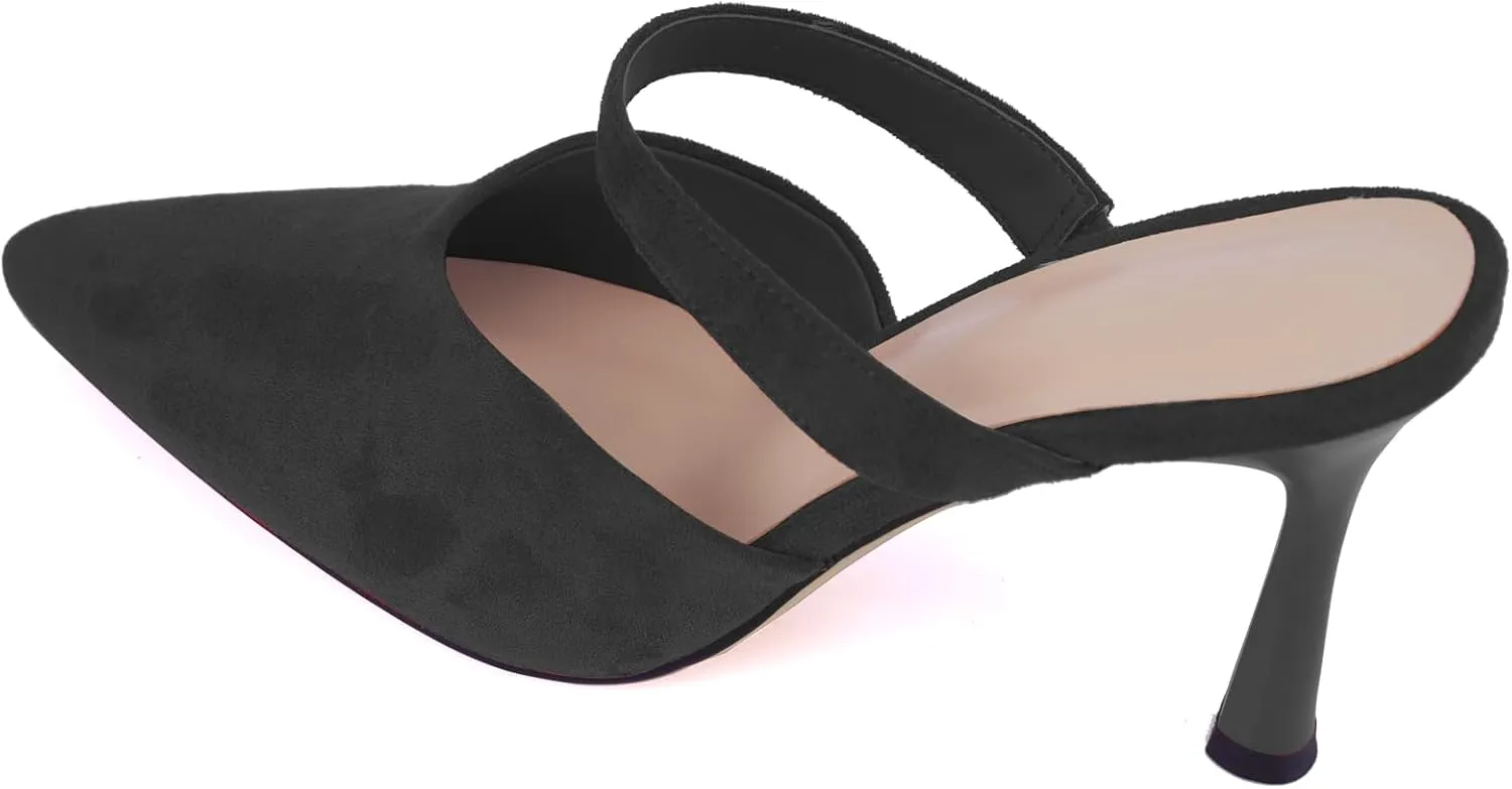 Women's Comfortable Mesh Mule Heels - Pointed Toe, Arch Support & Memory Foam Insole for All-Day Wear