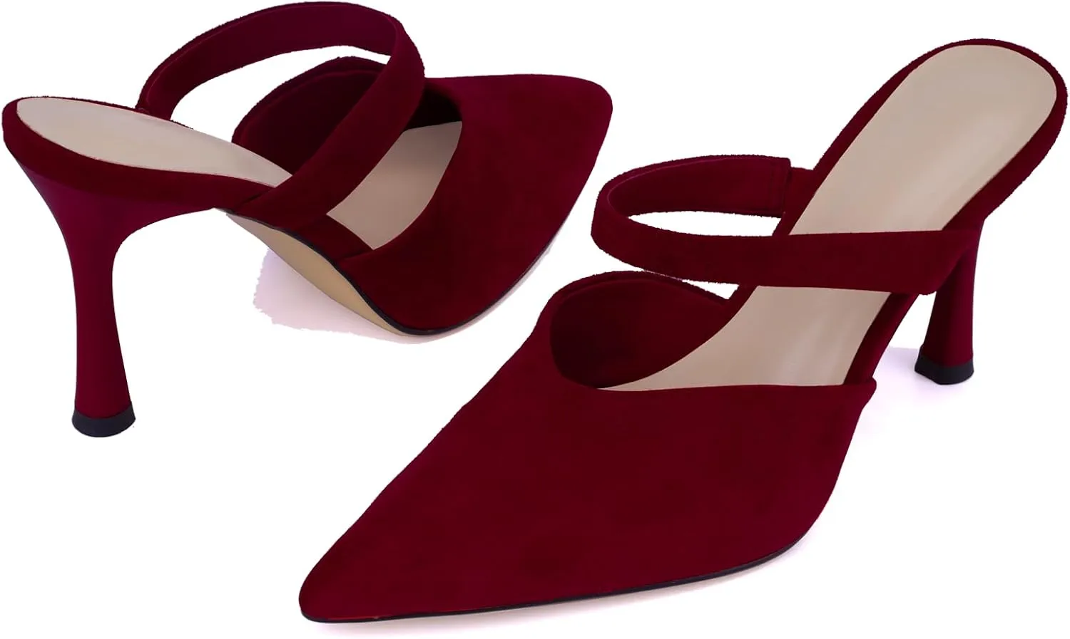 Women's Comfortable Mesh Mule Heels - Pointed Toe, Arch Support & Memory Foam Insole for All-Day Wear
