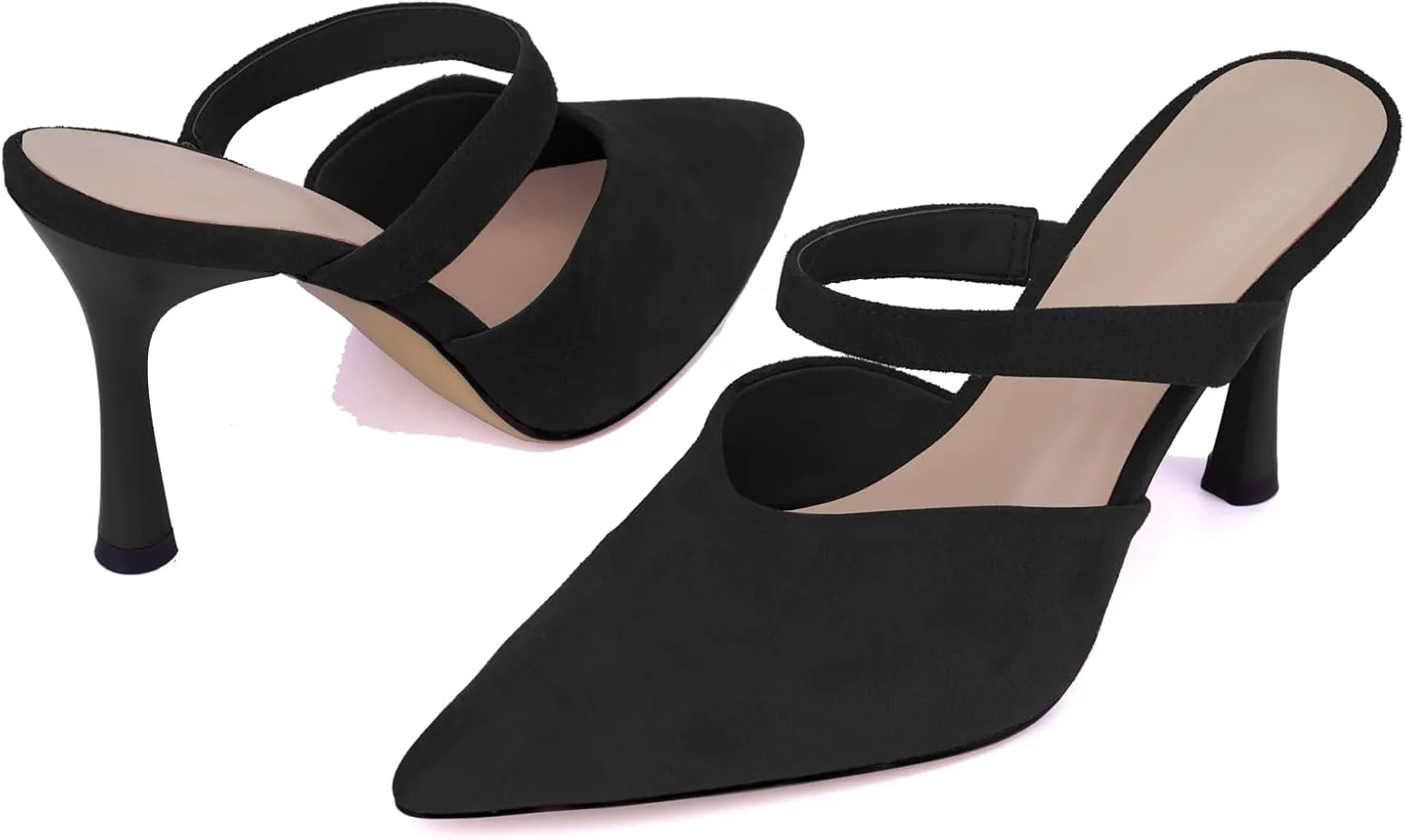 Women's Comfortable Mesh Mule Heels - Pointed Toe, Arch Support & Memory Foam Insole for All-Day Wear