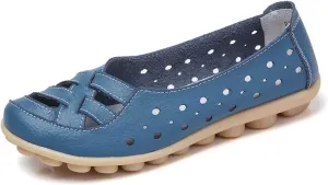 Women's Cowhide Leather Shoes Loafer Casual Slip On Shoe Driving Moccasins Closed Toe Boat Flats Walking Sandals