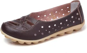 Women's Cowhide Leather Shoes Loafer Casual Slip On Shoe Driving Moccasins Closed Toe Boat Flats Walking Sandals