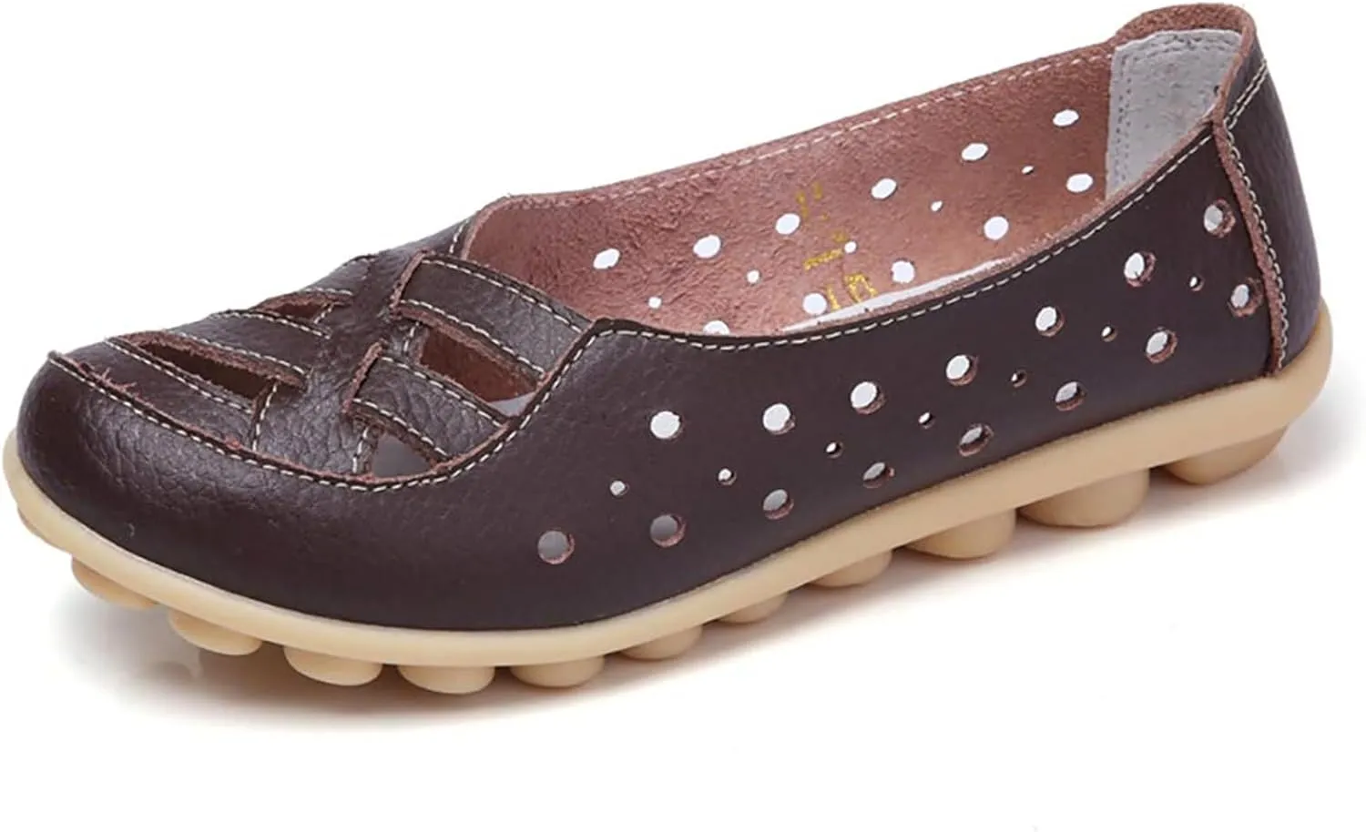 Women's Cowhide Leather Shoes Loafer Casual Slip On Shoe Driving Moccasins Closed Toe Boat Flats Walking Sandals