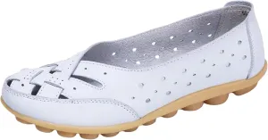 Women's Cowhide Leather Shoes Retro Closed Toe Flat Sandals Casual Comfort Slip On Shoe Fashion Genuine Sandal Wide Box Loafers Shoes Driving Moccasins Dressy Walking Sandals