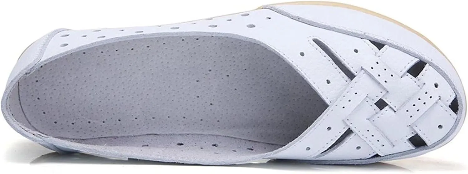 Women's Cowhide Leather Shoes Retro Closed Toe Flat Sandals Casual Comfort Slip On Shoe Fashion Genuine Sandal Wide Box Loafers Shoes Driving Moccasins Dressy Walking Sandals