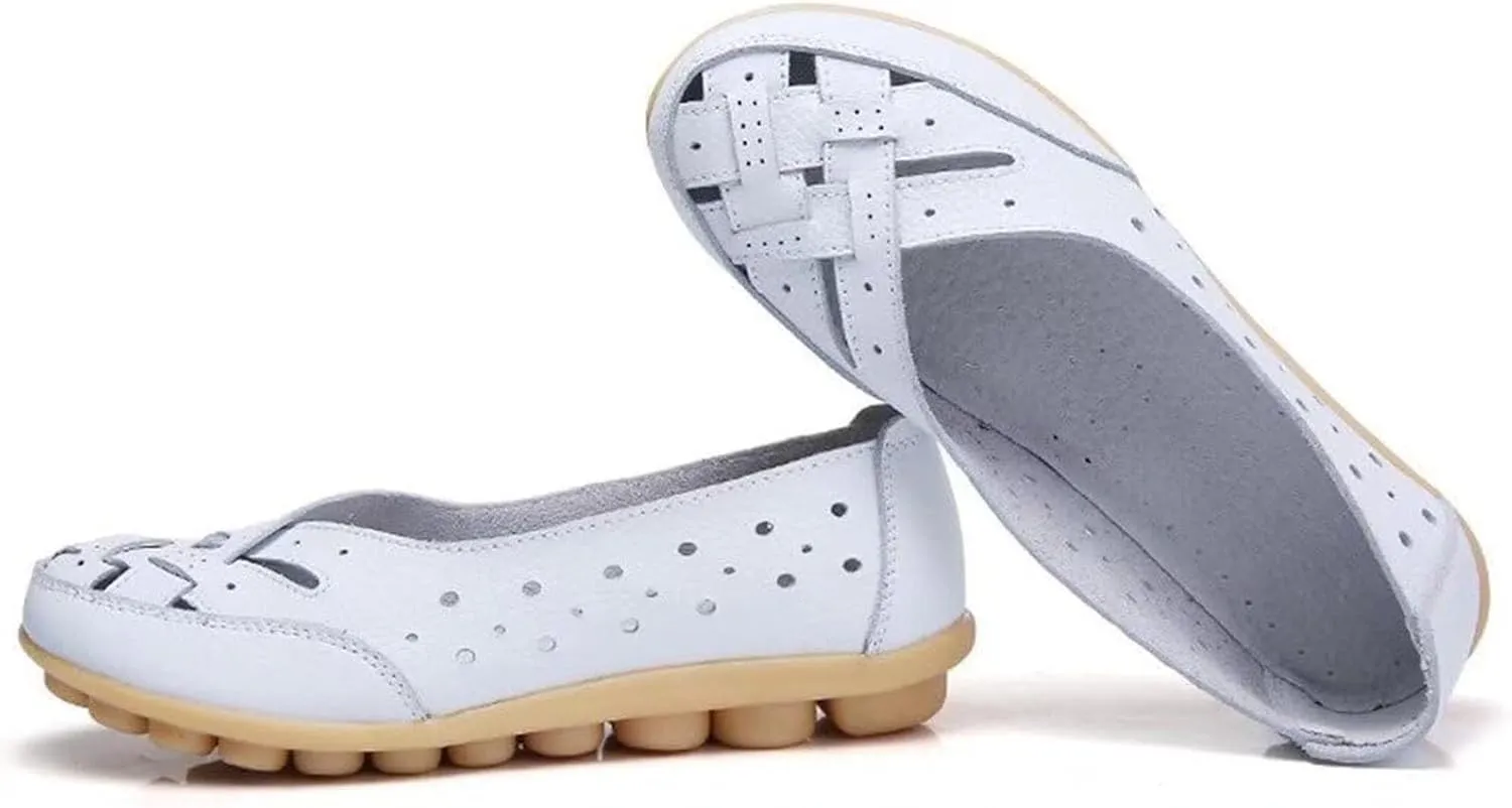 Women's Cowhide Leather Shoes Retro Closed Toe Flat Sandals Casual Comfort Slip On Shoe Fashion Genuine Sandal Wide Box Loafers Shoes Driving Moccasins Dressy Walking Sandals