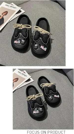 Women's Cute DIY Clogs, Platform Lace Up Soft Sole Bowknot Decor Shoes, Closed Toe Summer Beach & Garden Mules