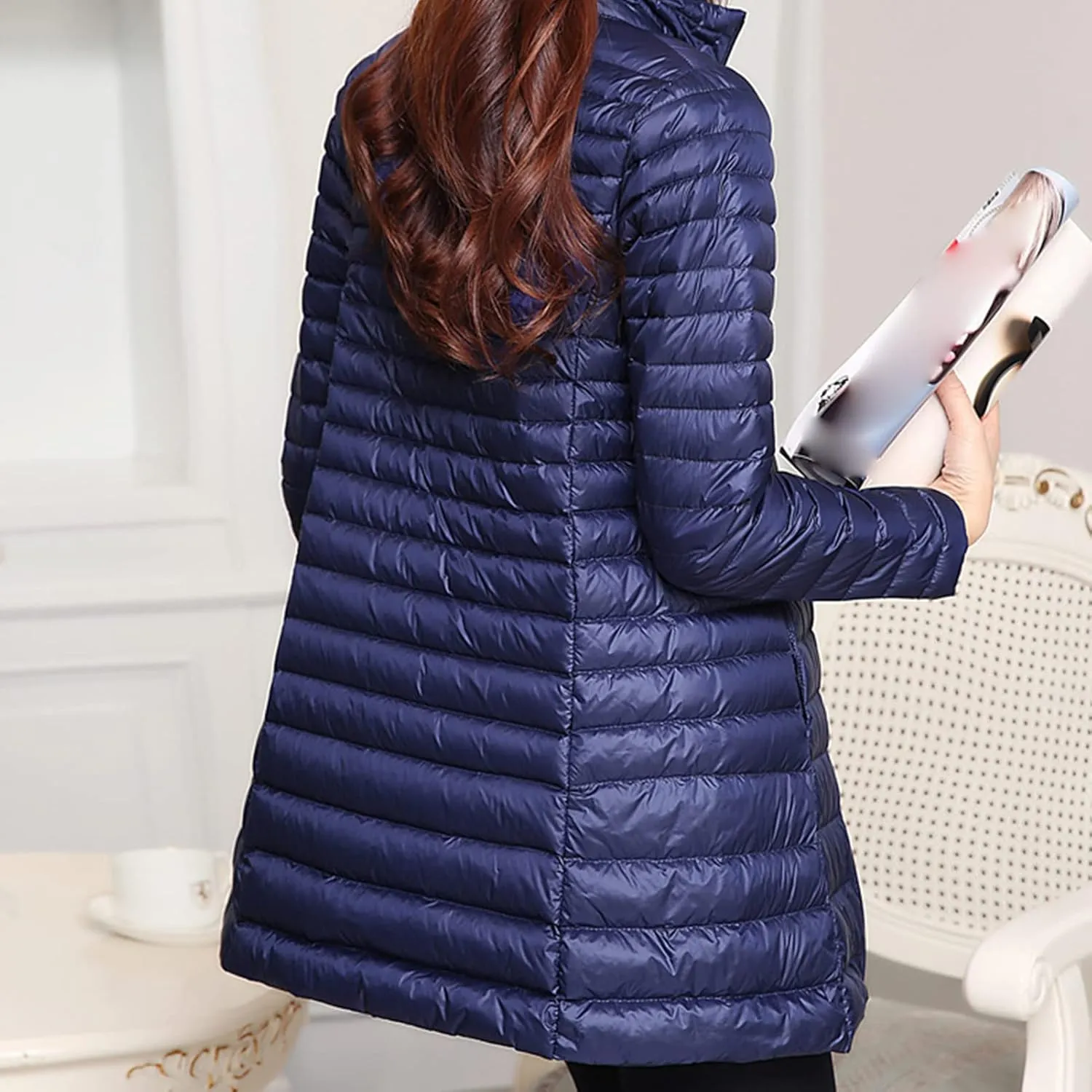 Women's Down Long Hooded Jacket Lightweight Warm Puffer Coat Bubble Coat Packable Hooded Puffer Jacket