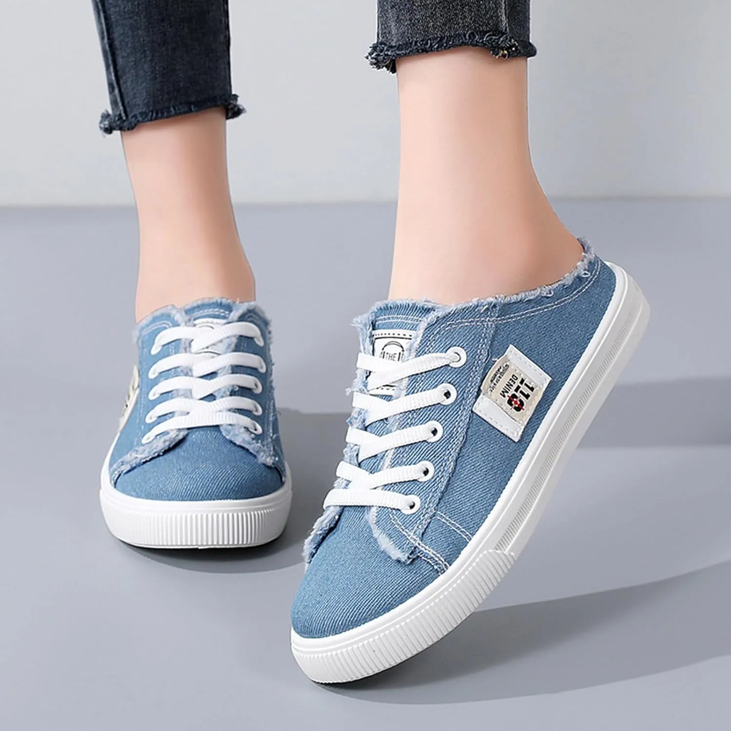Womens Dressy Summer Fashionable and Versatile Canvas Shoes White Shoes Lazy Slip On Flat Casual