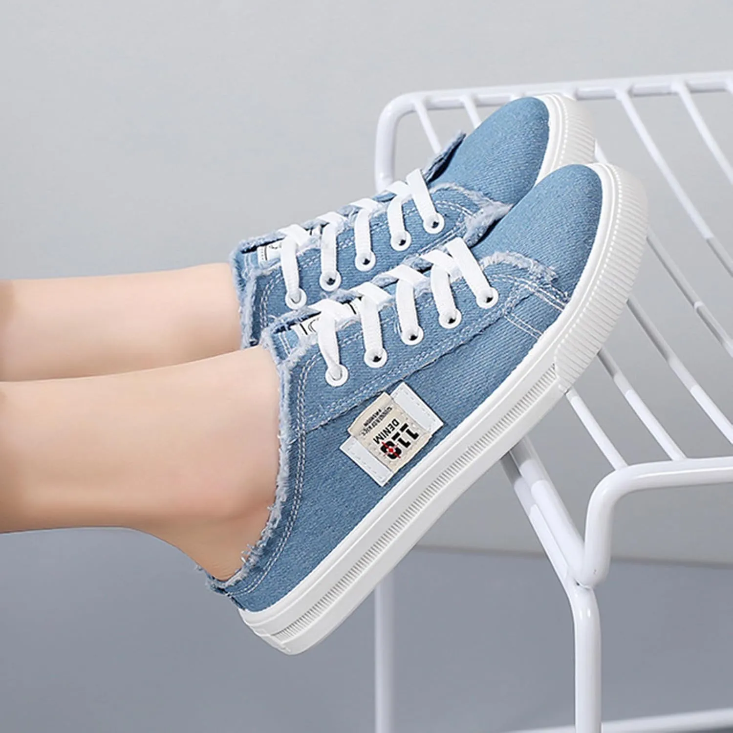 Womens Dressy Summer Fashionable and Versatile Canvas Shoes White Shoes Lazy Slip On Flat Casual