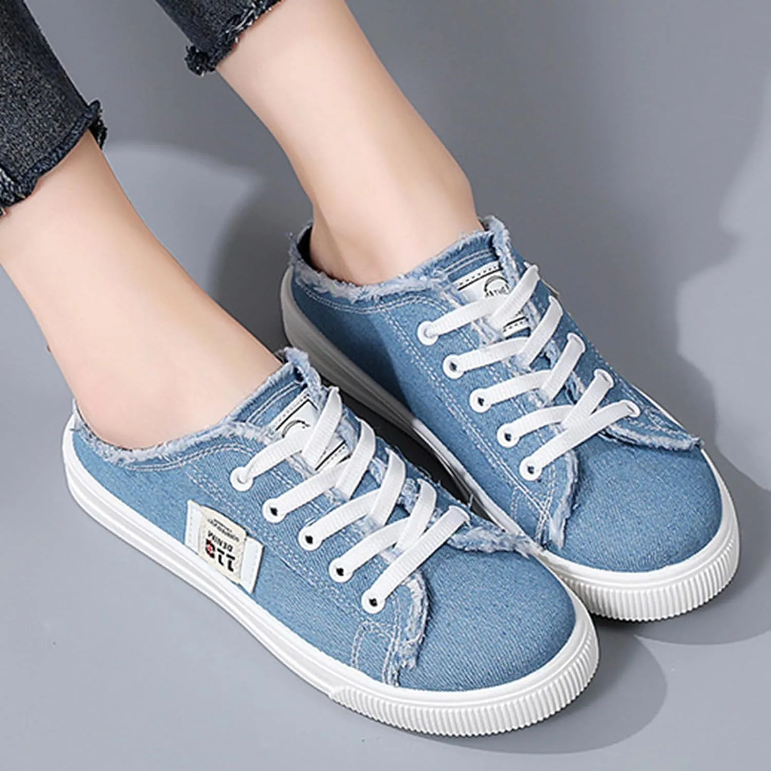 Womens Dressy Summer Fashionable and Versatile Canvas Shoes White Shoes Lazy Slip On Flat Casual