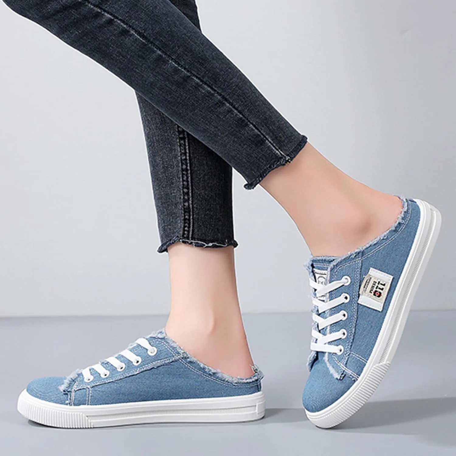 Womens Dressy Summer Fashionable and Versatile Canvas Shoes White Shoes Lazy Slip On Flat Casual