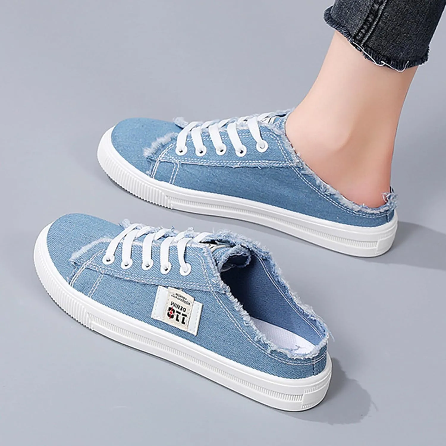 Womens Dressy Summer Fashionable and Versatile Canvas Shoes White Shoes Lazy Slip On Flat Casual