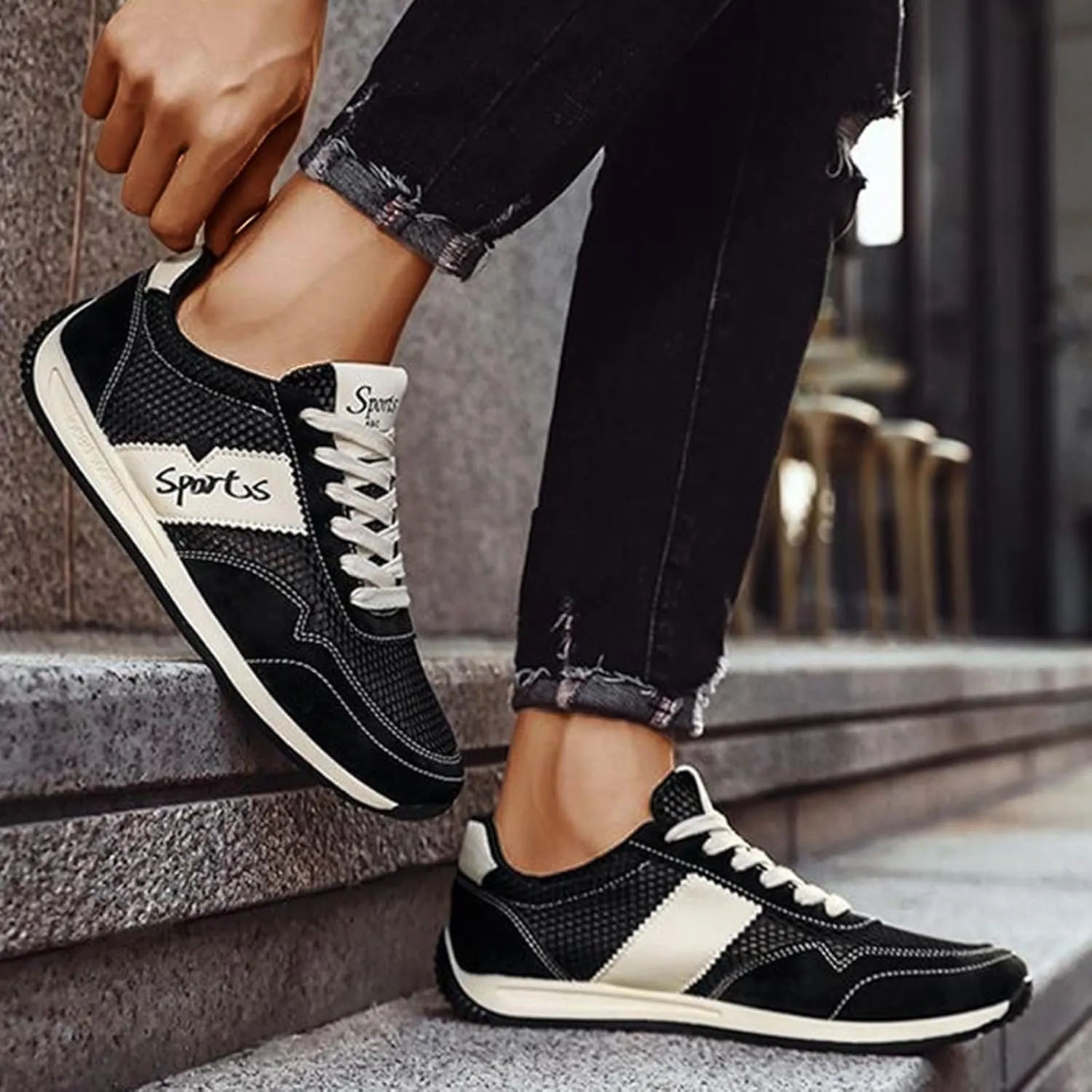 Women's Fashion Sneakers Trendy Lace Up Tennis Shoes Low Top Walking Sneaker Retro Trainers Casual Running Shoes
