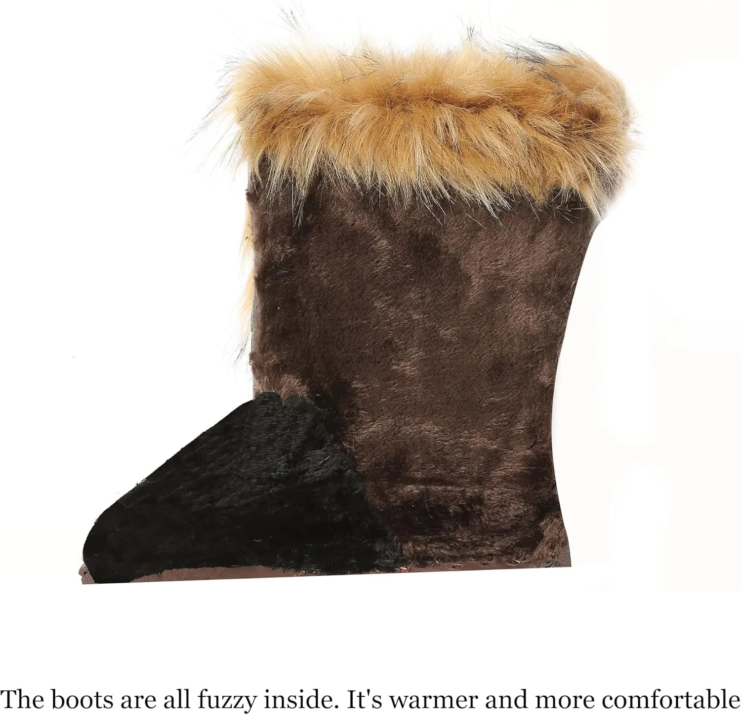 Women's Faux Fur Boots Furry Mid Calf Fur Boots Comfortable Outdoor Flat Shoes Winter Warm Plush Surface Snow Boots