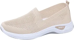 Womens Flat Slip On Sneakers Casual Walking Shoes Lightweight Canvas Comfortable Elastic Non Slip Loafers