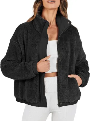 Womens Fleece Jacket 2024 Winter Fashionable Coat Long Sleeve with Full Zipper and Pocket Teddy Coats