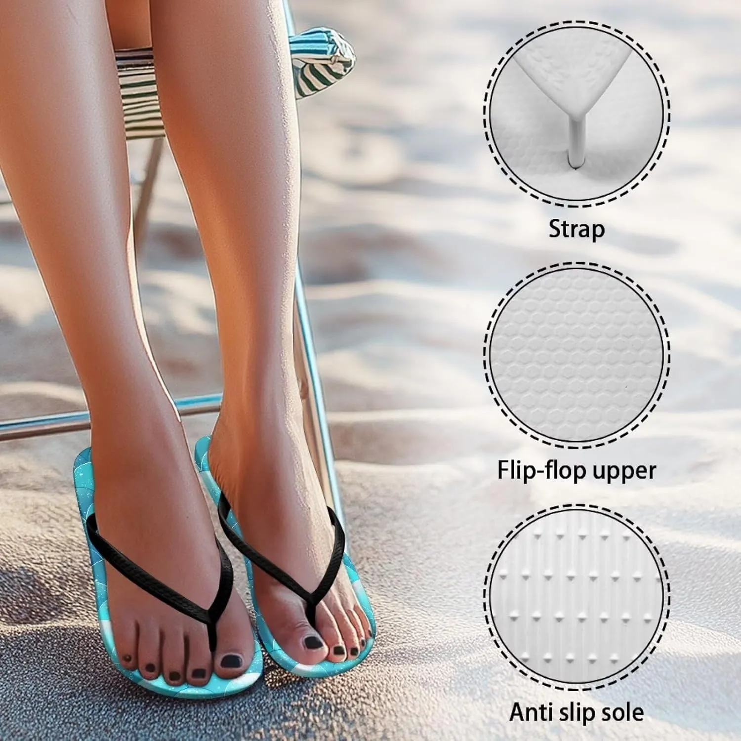 Women's Flip Flops Sandals Lightweight Soft Beach Pool Slippers Colorful Printed Slide Shoes SizeUS 5.5-9.5