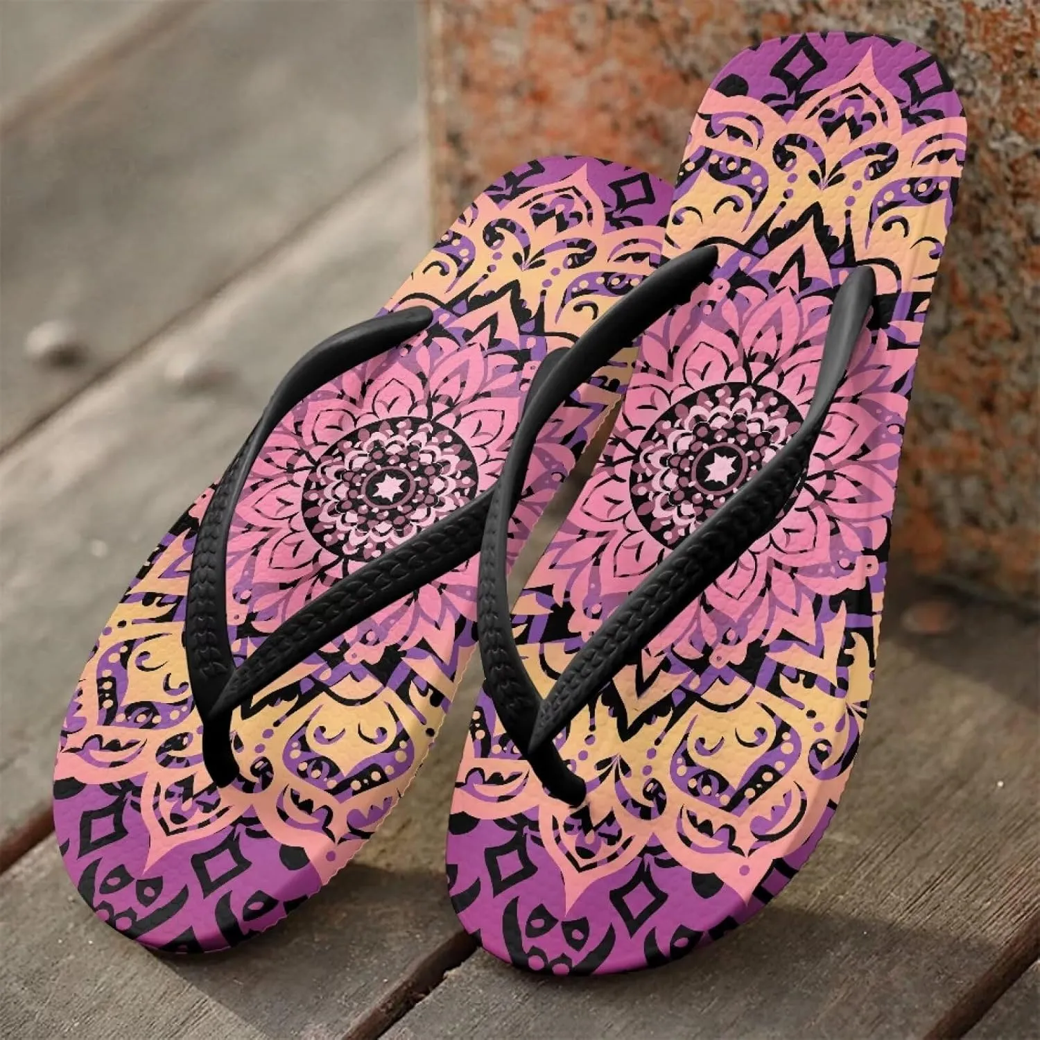 Women's Flip Flops Sandals Lightweight Soft Beach Pool Slippers Colorful Printed Slide Shoes SizeUS 5.5-9.5