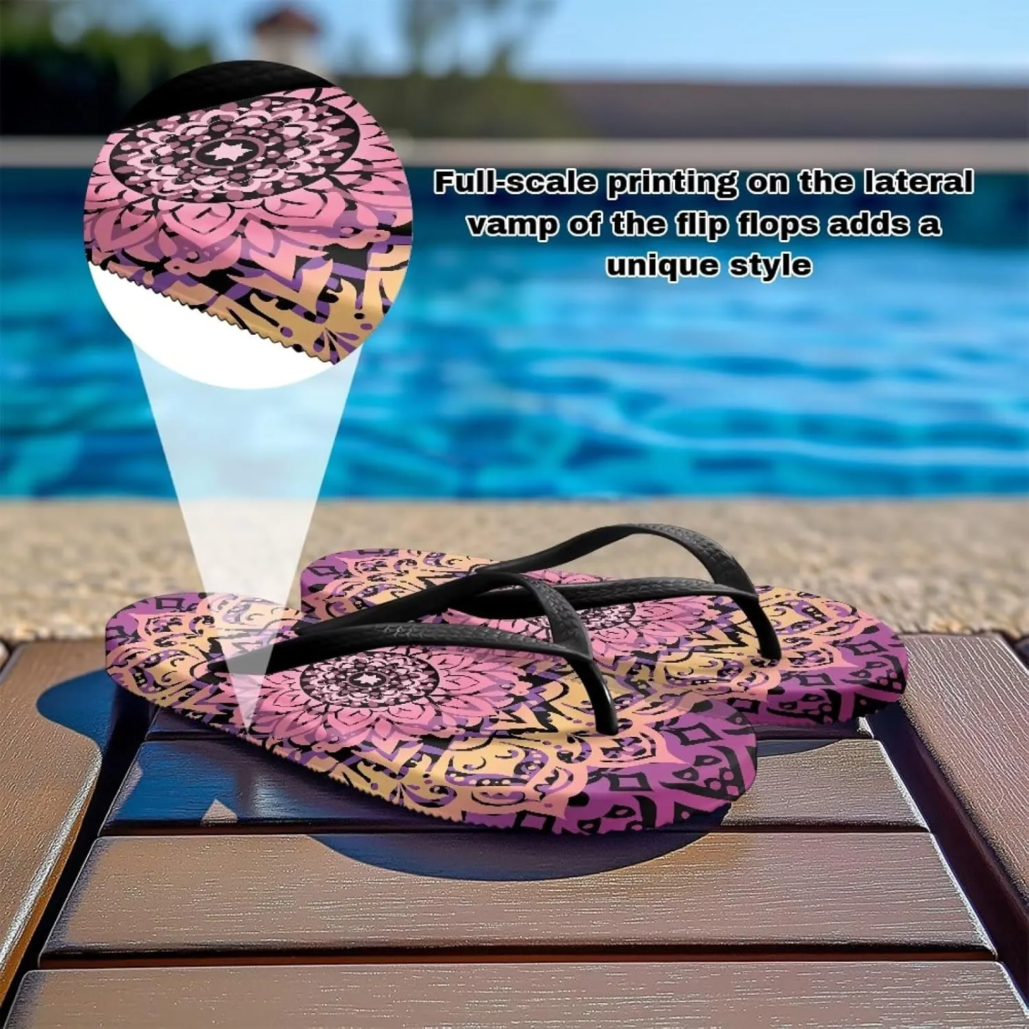 Women's Flip Flops Sandals Lightweight Soft Beach Pool Slippers Colorful Printed Slide Shoes SizeUS 5.5-9.5