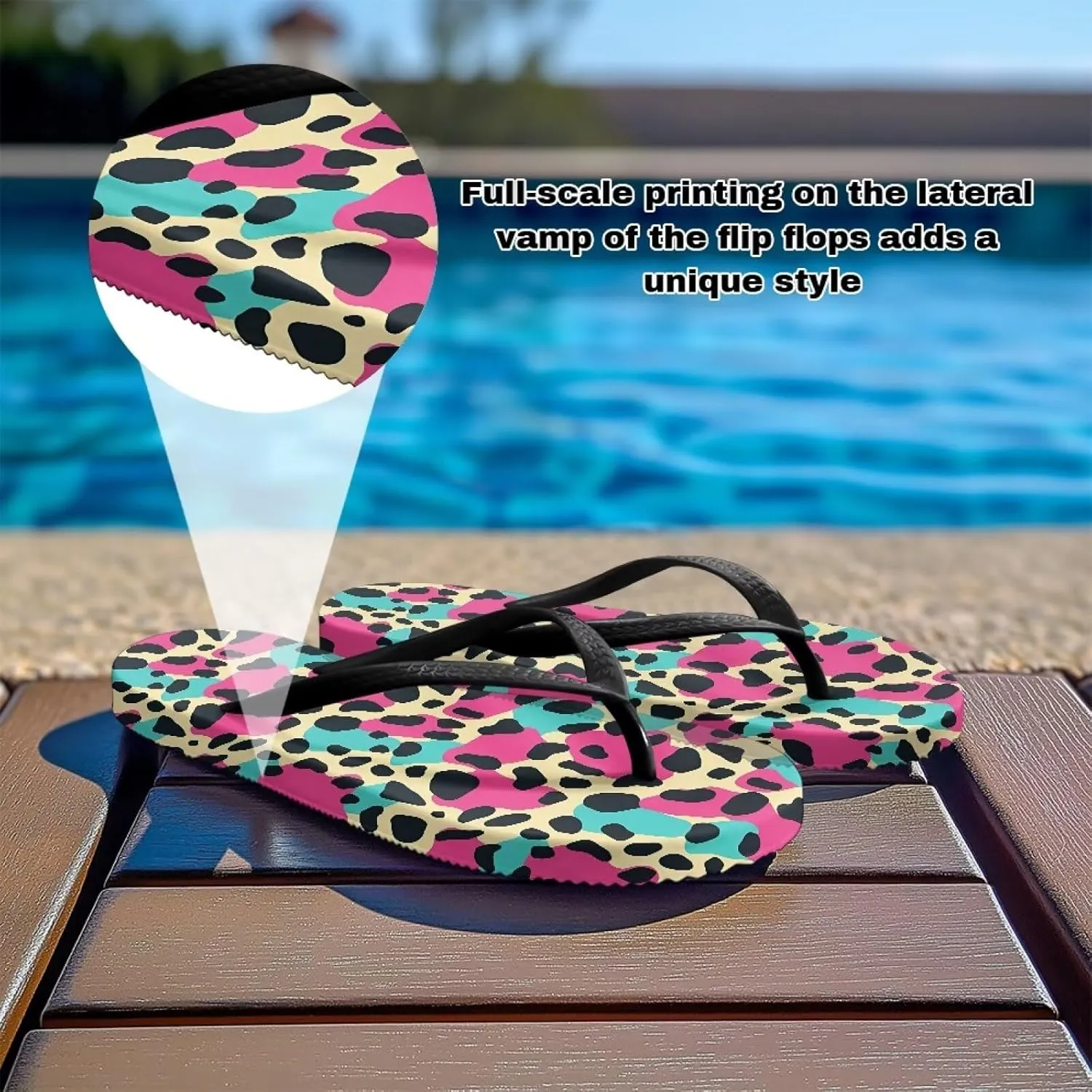Women's Flip Flops Sandals Lightweight Soft Beach Pool Slippers Colorful Printed Slide Shoes SizeUS 5.5-9.5