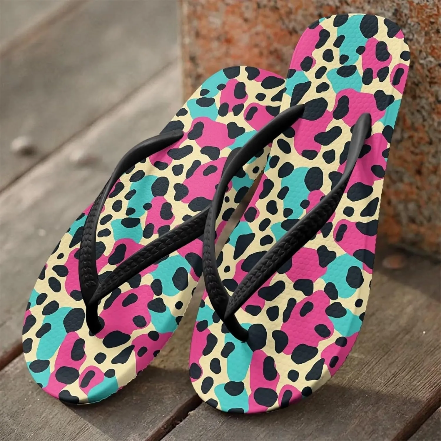 Women's Flip Flops Sandals Lightweight Soft Beach Pool Slippers Colorful Printed Slide Shoes SizeUS 5.5-9.5