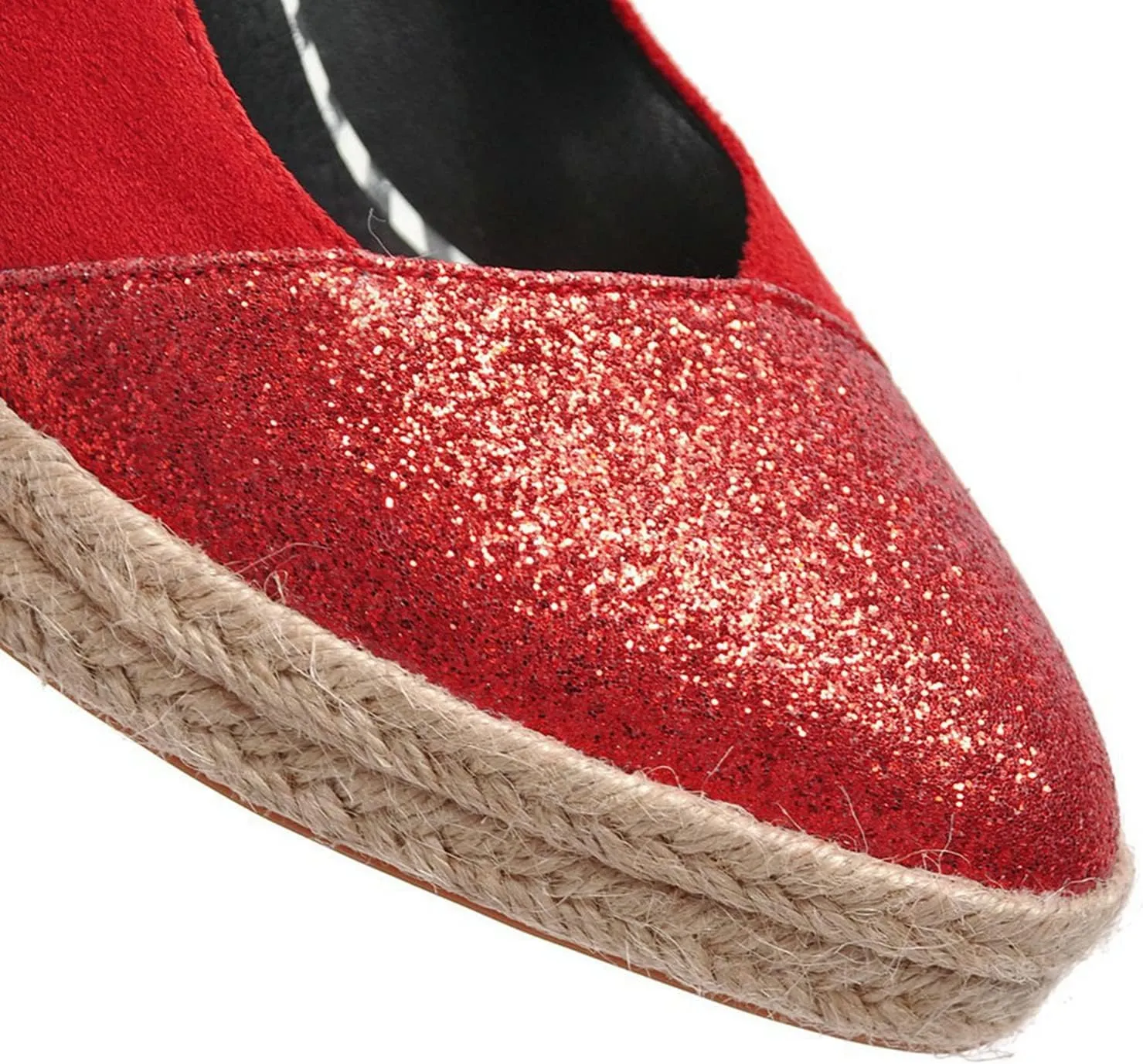Womens Glitter Espadrilles Wedge Pumps Platform Slip On Fashion Closed Pointed Toe Comfort Dress Shoes