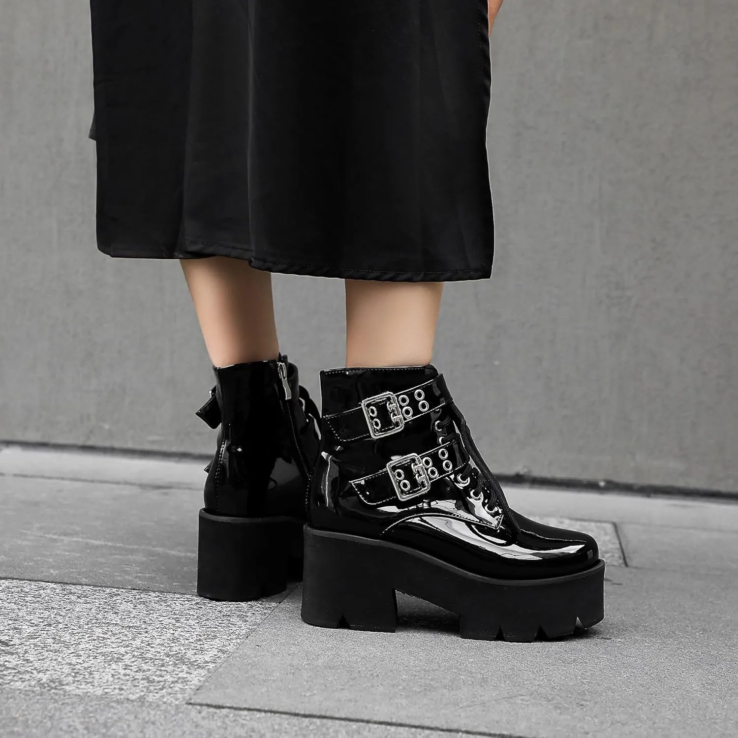Women's Goth Platform Boots, Cosplay Gothic Combat Boots, Punk Chunky Block Ankle Booties Shoes