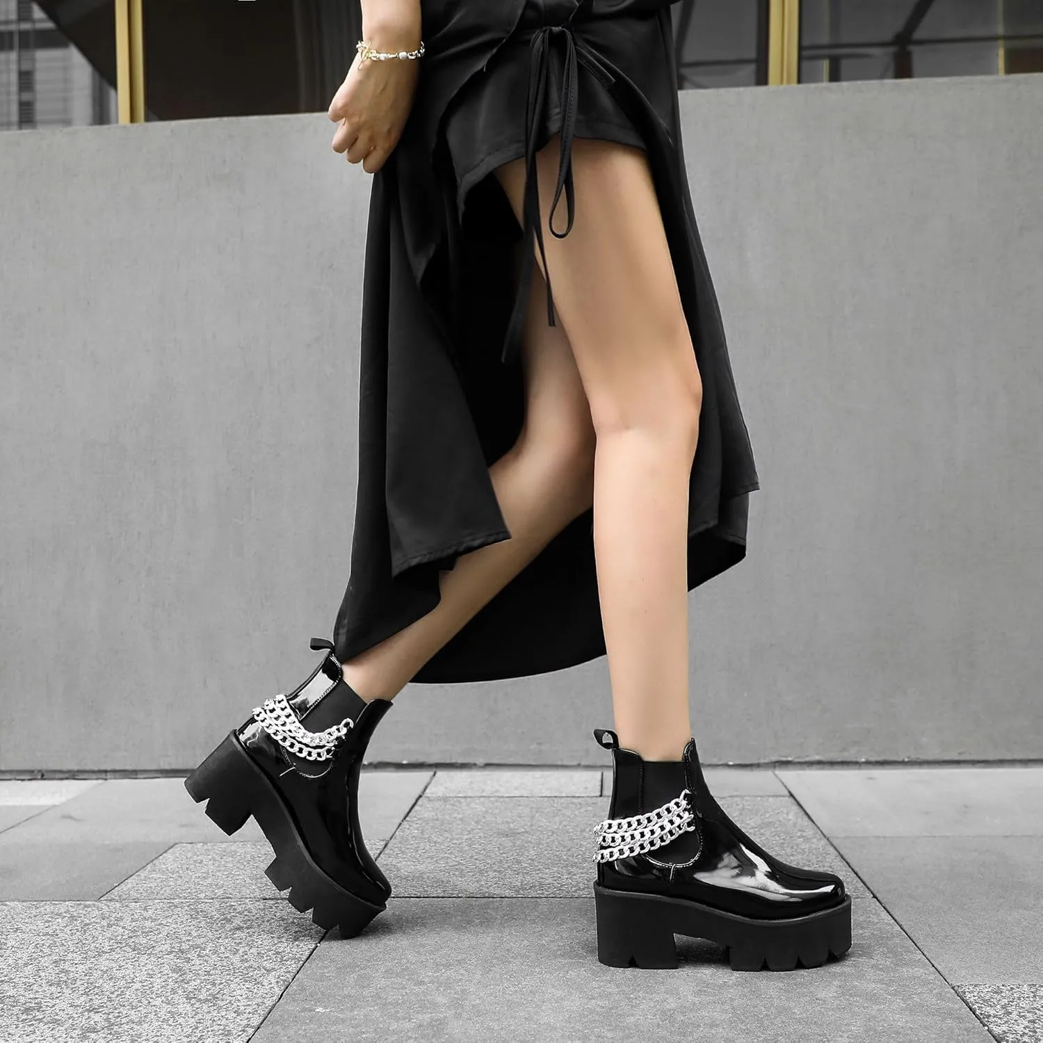 Women's Goth Platform Boots, Cosplay Gothic Combat Boots, Punk Chunky Block Ankle Booties Shoes