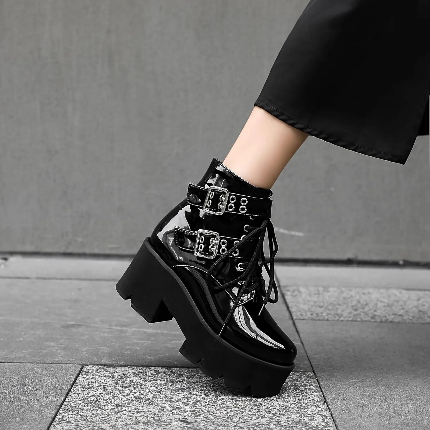 Women's Goth Platform Boots, Cosplay Gothic Combat Boots, Punk Chunky Block Ankle Booties Shoes