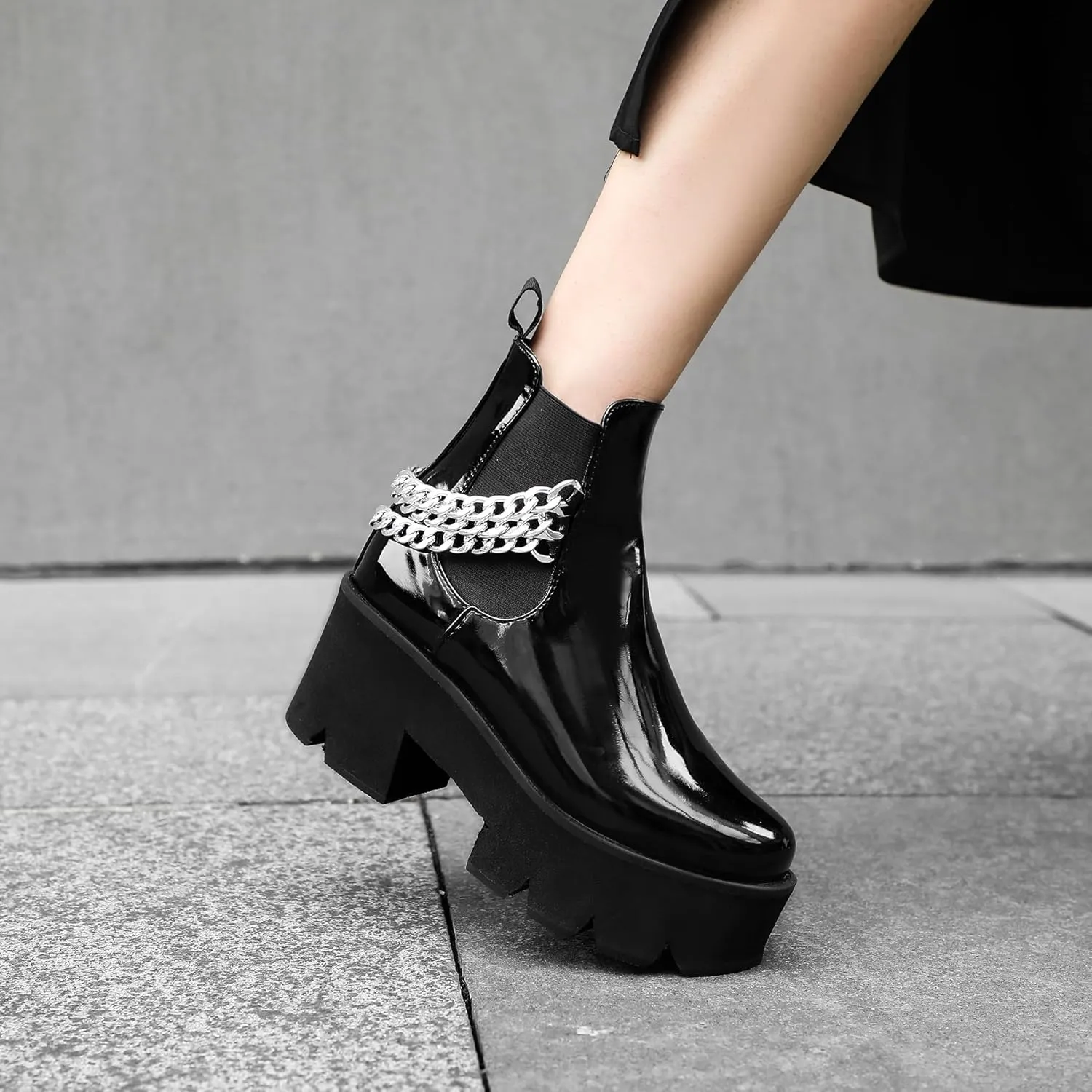 Women's Goth Platform Boots, Cosplay Gothic Combat Boots, Punk Chunky Block Ankle Booties Shoes
